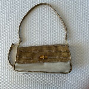 Vintage Y2K canvas beige purse faux tan crocodile leather wristlet shoulder bag
